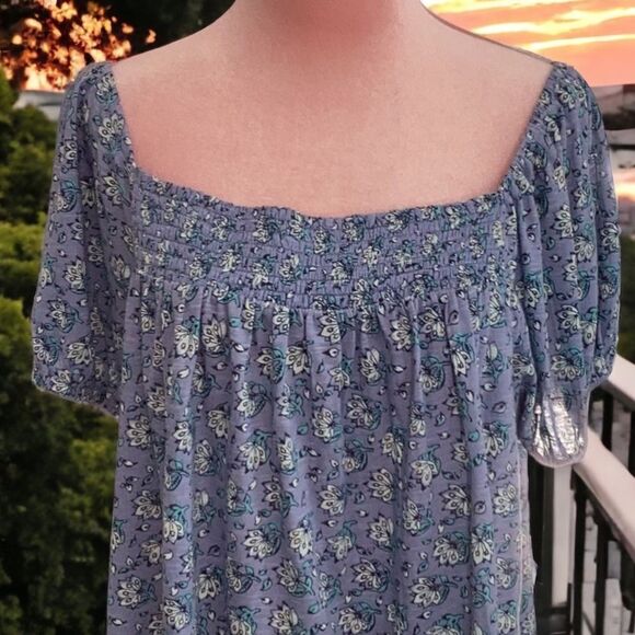 LUCKY BRAND NWT OFF THE SHOULDER TOP BLOUSE SHORT BALLOON SLEEVES FLORAL PRINT - Picture 3 of 8